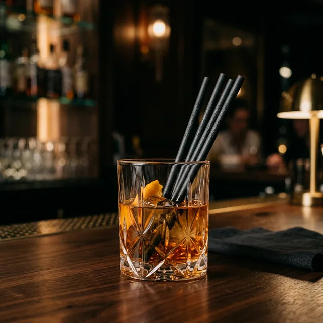 Charcoal black paper straws for bars and fine dining