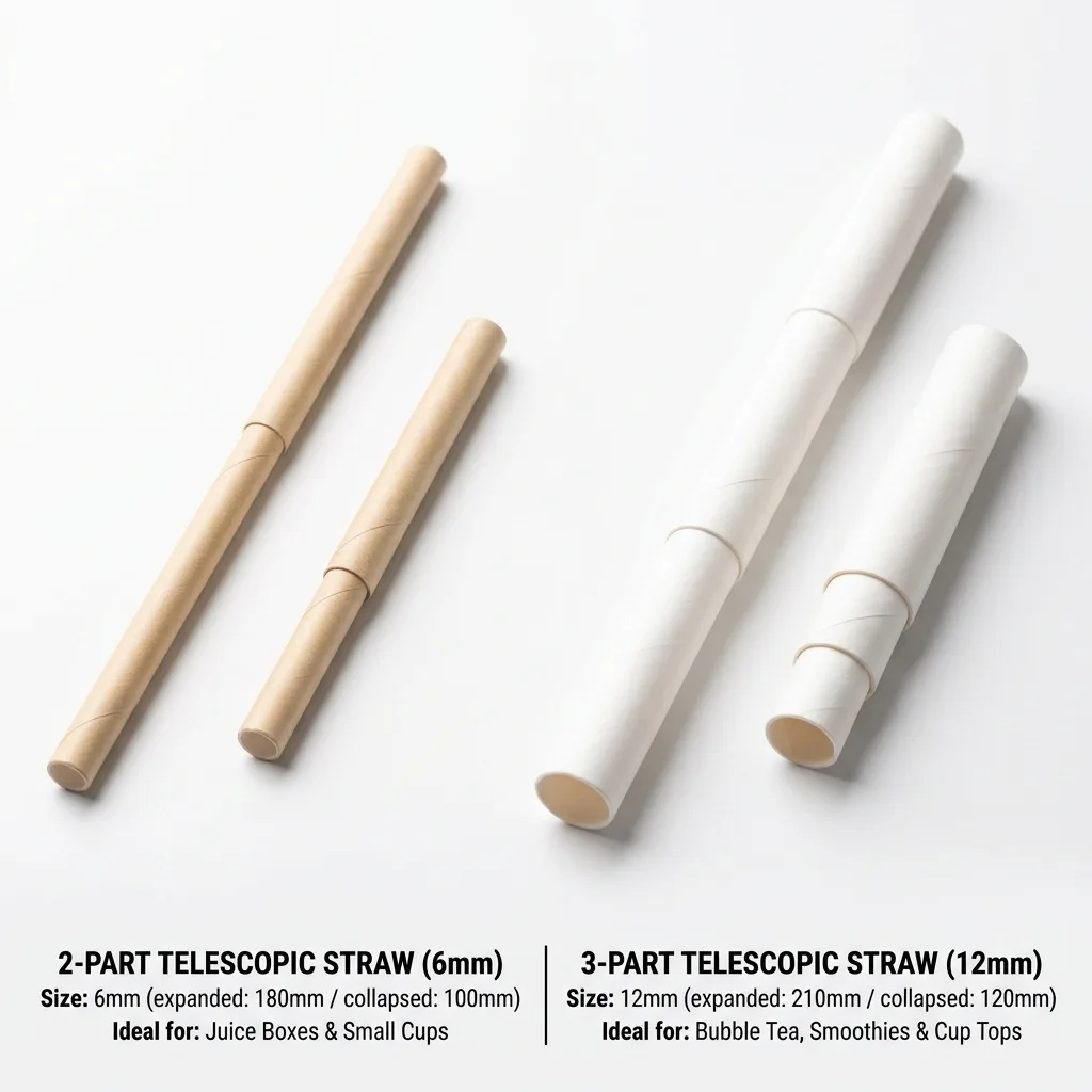 Telescopic paper straw, collapses to 110 mm and extends to 205 mm